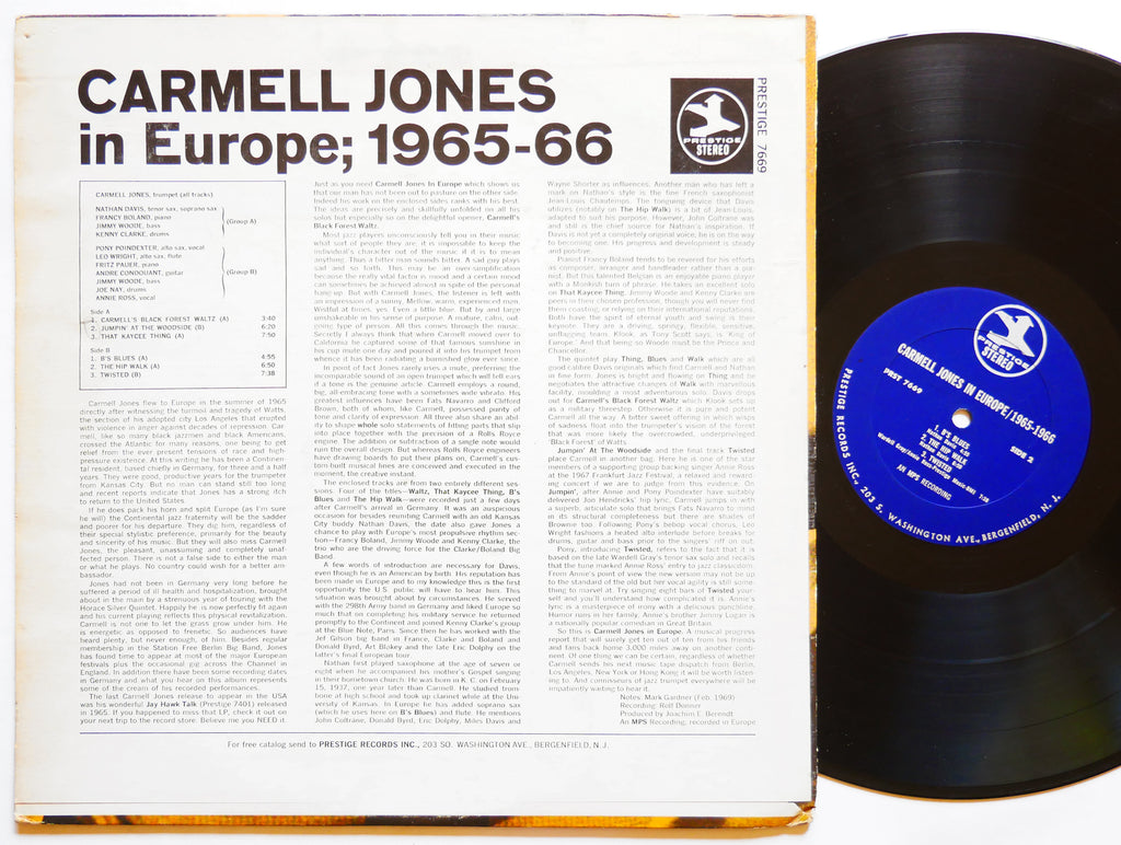 CARMELL JONES In Europe; 1965-66 PRESTIGE PR 7669 US 1969 Nathan Davis