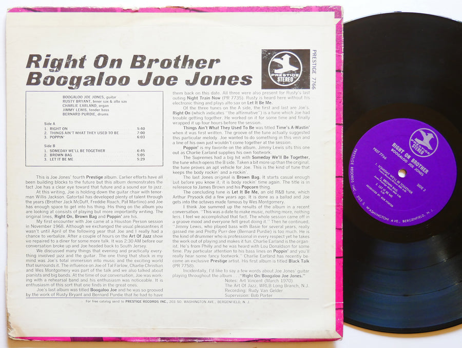BOOGALOO JOE JONES Right On Brother LP PRESTIGE PRST 7766 US 1970 Bernard Purdie