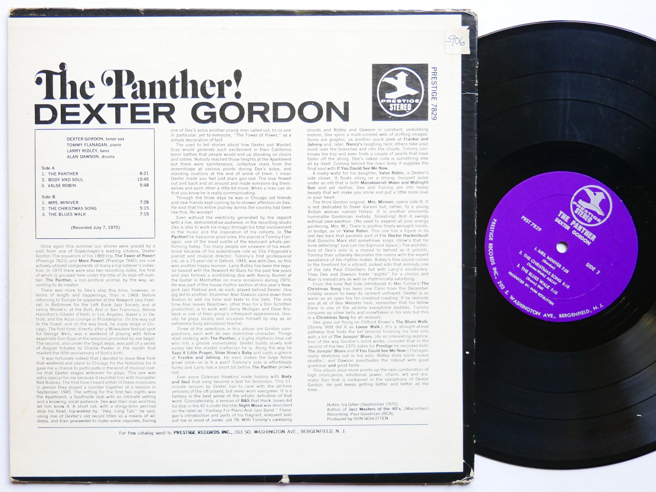 DEXTER GORDON The Panther! LP PRESTIGE PRST 7829 US 1970 JAZZ Tommy Flanagan VG+