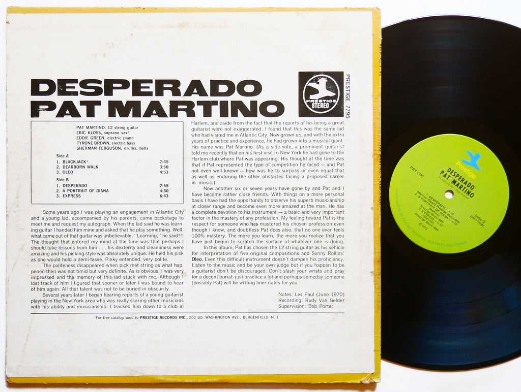 PAT MARTINO Desperado LP PRESTIGE PRT-7795 US 1972 Eric Kloss Eddie Green