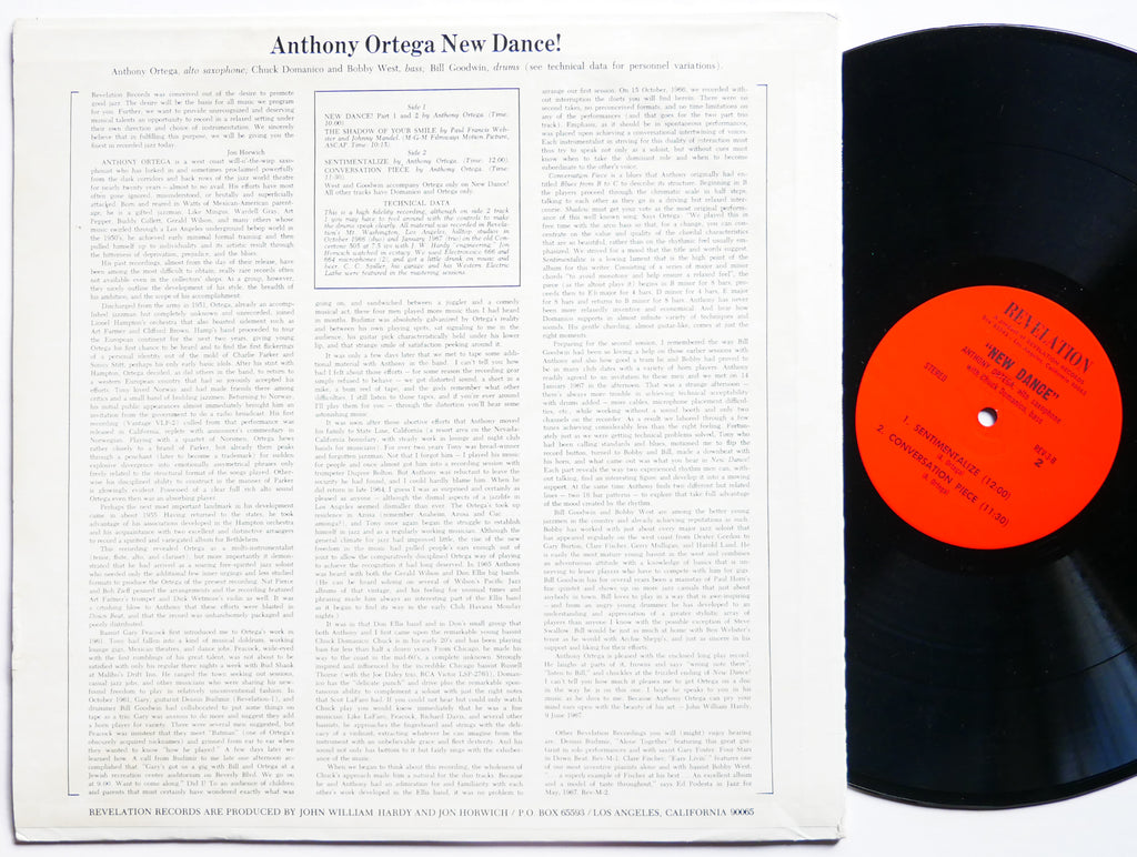 ANTHONY ORTEGA New Dance! LP REVELATION RECORDS REV-M-3 US 1967 JAZZ CLEAN