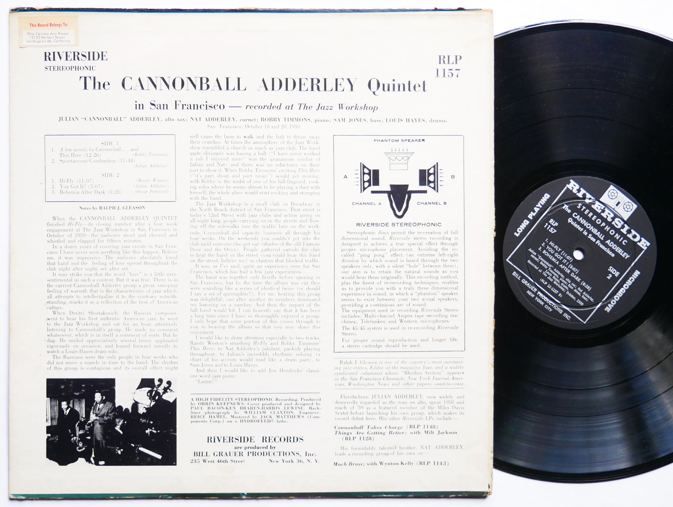 CANNONBALL ADDERLEY Quintet NAT ADDERLEY In San Francisco LP RIVERSIDE RLP 1157