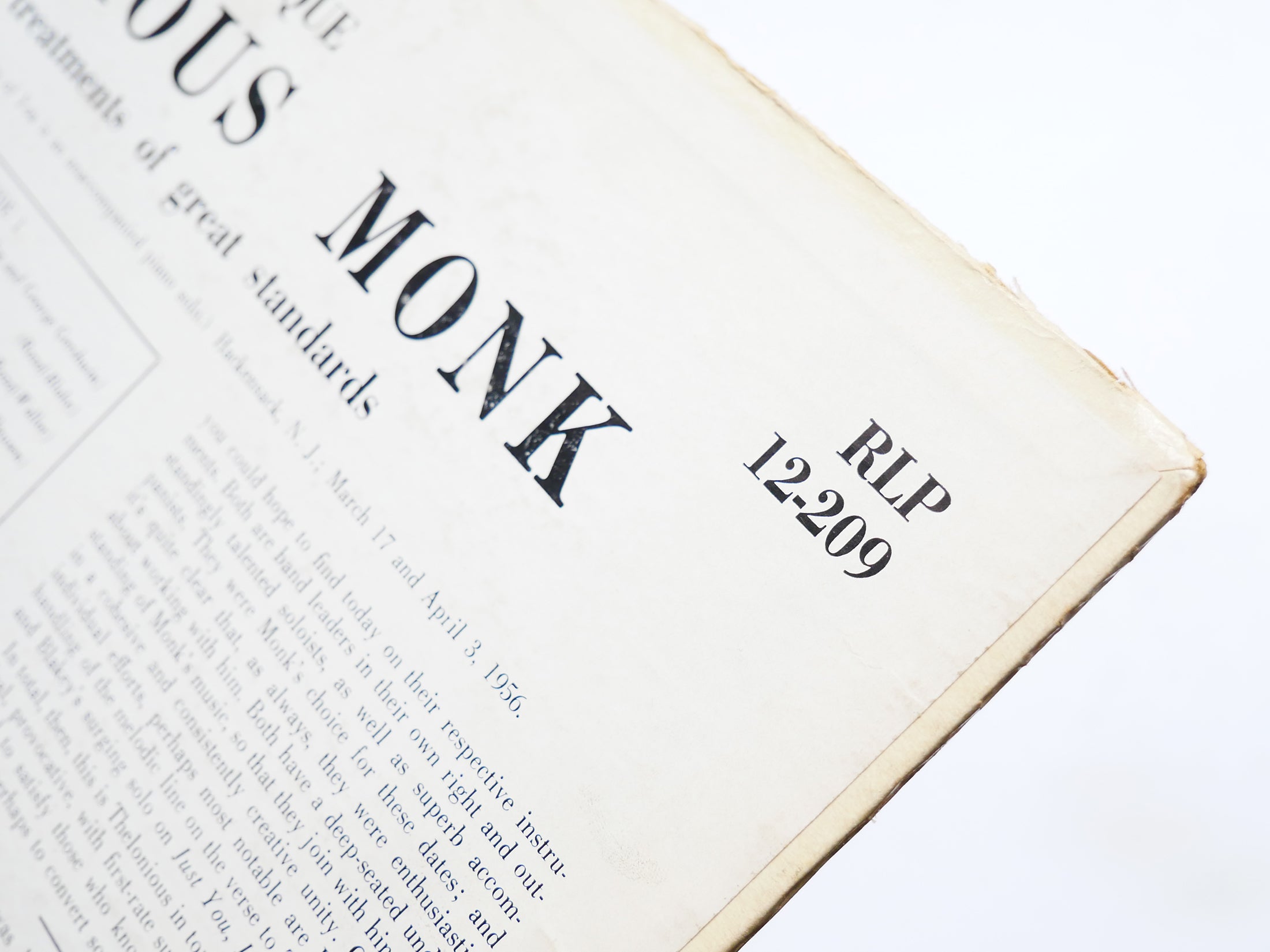 THELONIOUS MONK The Unique LP RIVERSIDE RLP 12-209 US 1956 DG MONO Art Blakey