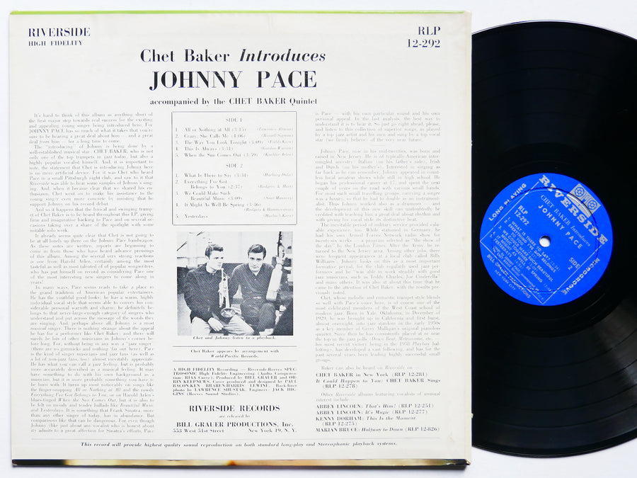 CHET BAKER JOHNNY PACE LP RIVERSIDE RECORDS RLP 12-292 US 1959 DG MONO JAZZ VG+