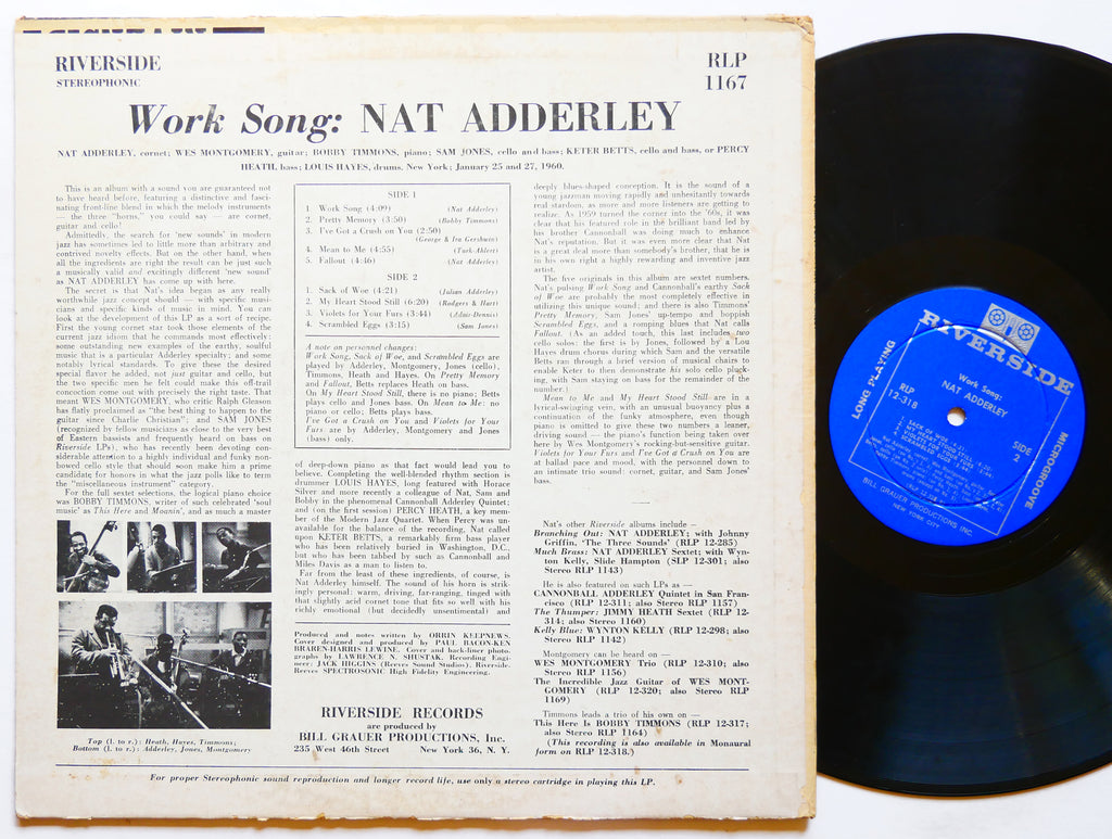 NAT ADDERLEY Work Song LP RIVERSIDE RLP 12-318 US 1960 DG MONO Bobby Timmons