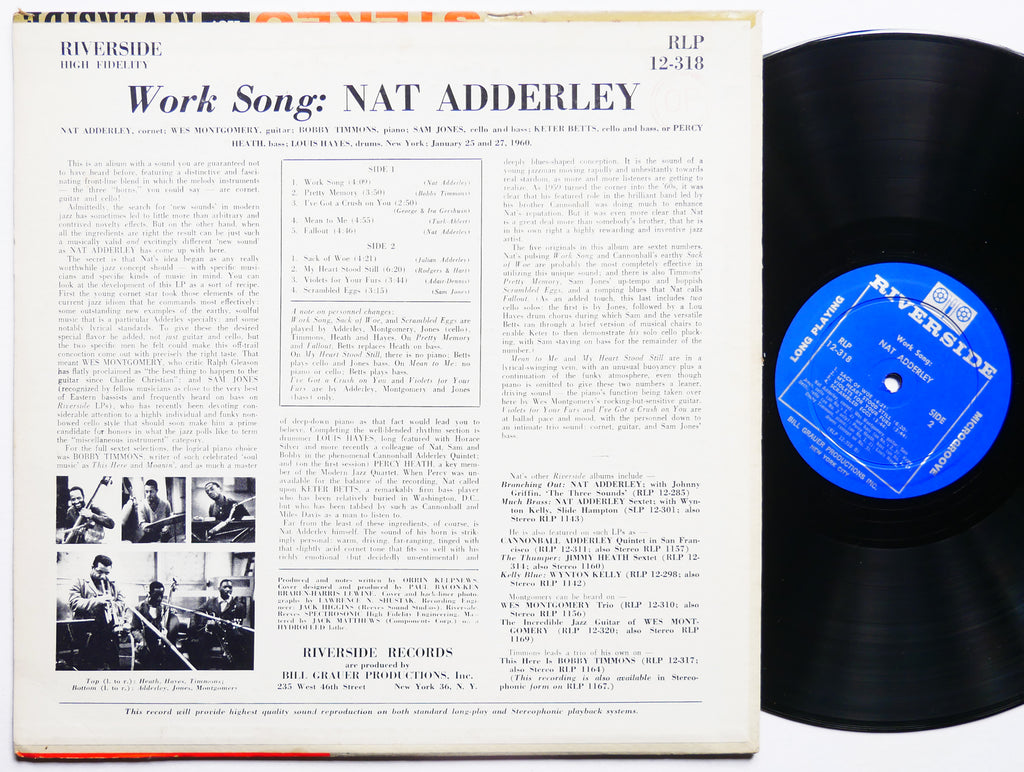 NAT ADDERLEY Work Song LP RIVERSIDE RLP 12-318 MONO Wes Montgomery Bobby Timmons