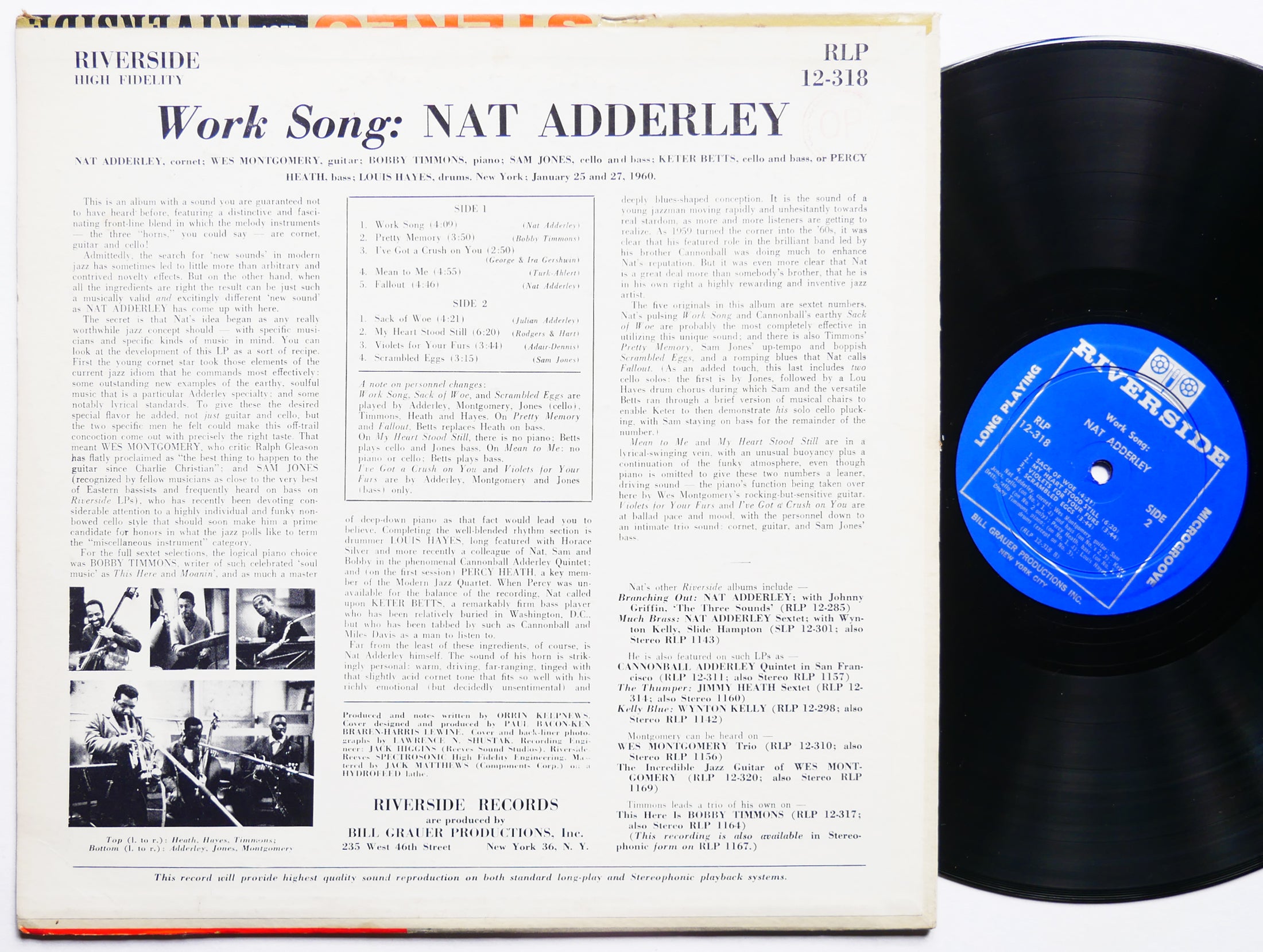 NAT ADDERLEY Work Song LP RIVERSIDE RLP 12-318 MONO Wes Montgomery Bobby Timmons