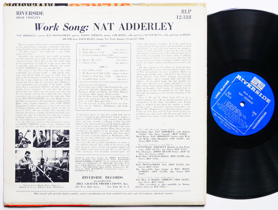 NAT ADDERLEY Work Song LP RIVERSIDE RLP 12-318 MONO Wes Montgomery Bobby Timmons