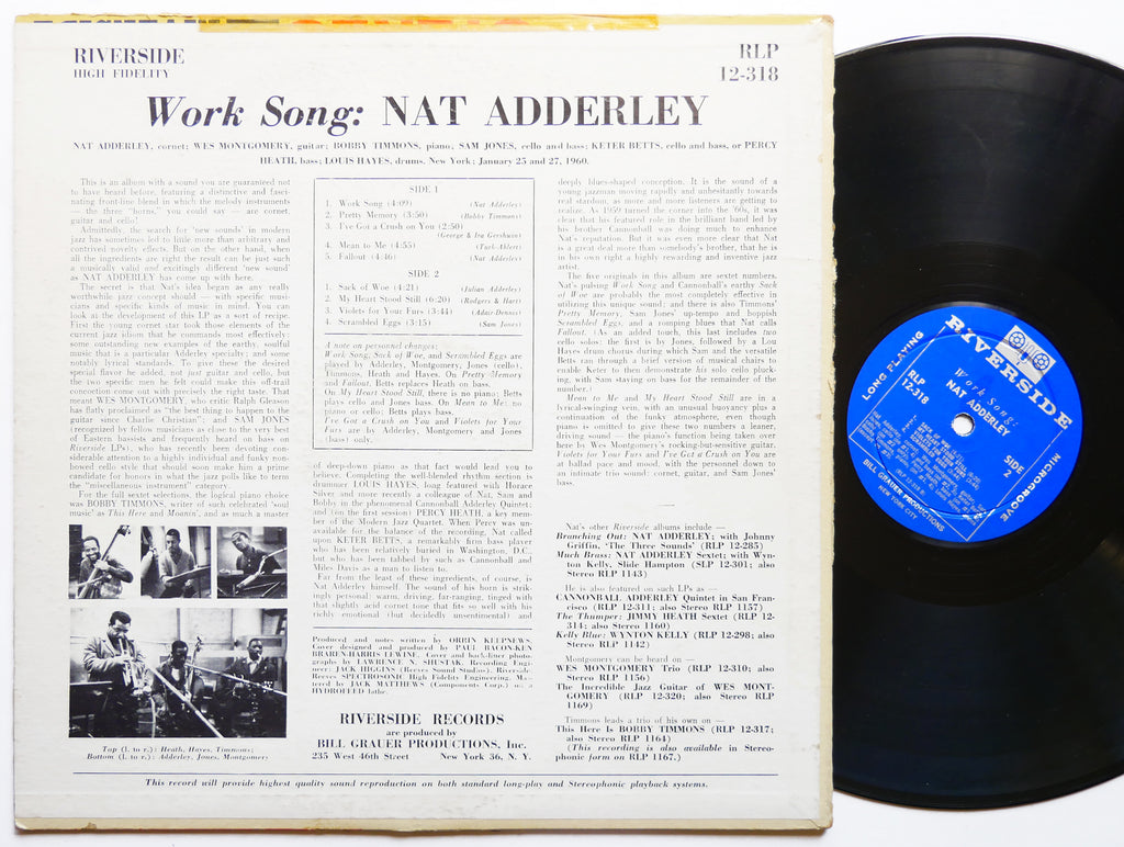 NAT ADDERLEY Work Song LP RIVERSIDE RLP 12-318 MONO Wes Montgomery Bobby Timmons