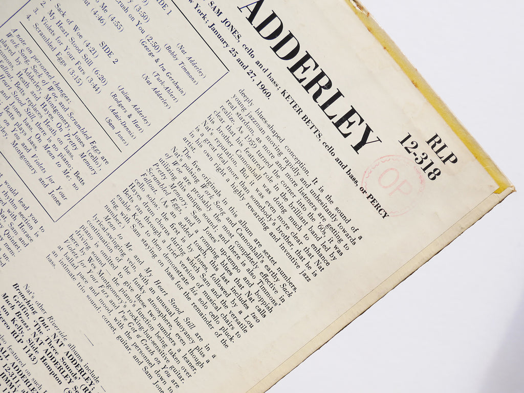 NAT ADDERLEY Work Song LP RIVERSIDE RLP 12-318 MONO Wes Montgomery Bobby Timmons