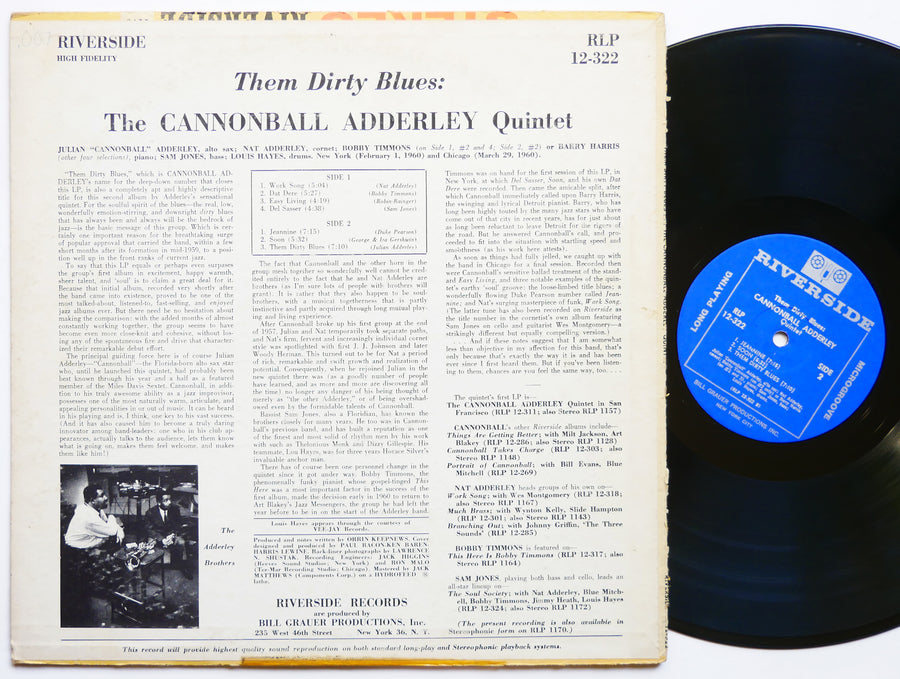 CANNONBALL ADDERLEY Them Dirty Blues LP RIVERSIDE RLP 12-322 MONO Bobby Timmons