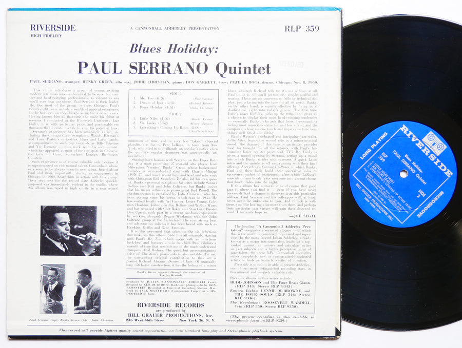 PAUL SERRANO Quintet Blues Holiday LP RIVERSIDE RLP 359 US '61 MONO Pete La Roca