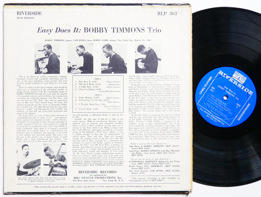 BOBBY TIMMONS TRIO Easy Does It LP RIVERSIDE RLP 363 US 1961 DG MONO Sam Jones