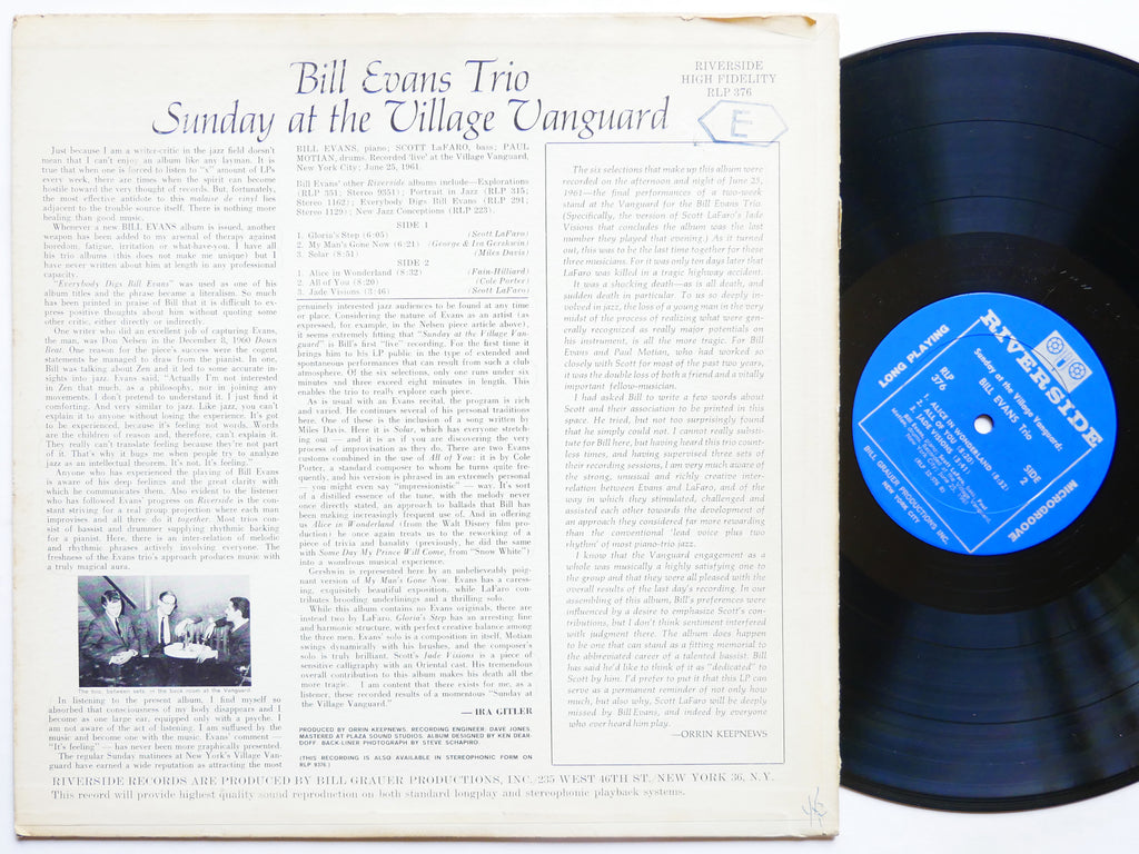BILL EVANS SCOTT LA FARO Sunday At The Village Vanguard RIVERSIDE RLP 376 MONO
