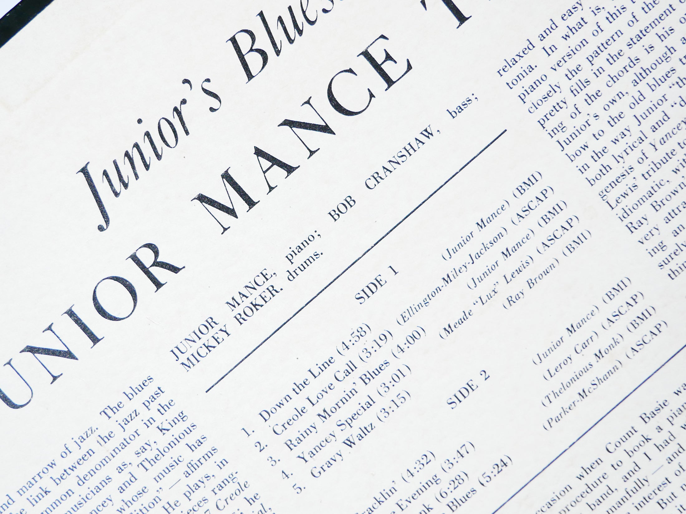 JUNIOR MANCE Trio Junior's Blues LP RIVERSIDE RECORDS RM 447 US 1963 MONO JAZZ