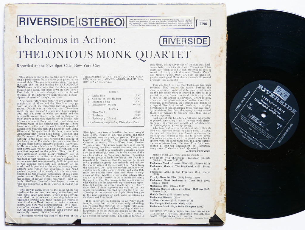 THELONIOUS MONK Quartet JOHNNY GRIFFIN In Action LP RIVERSIDE RS 1190 US 1964 DG