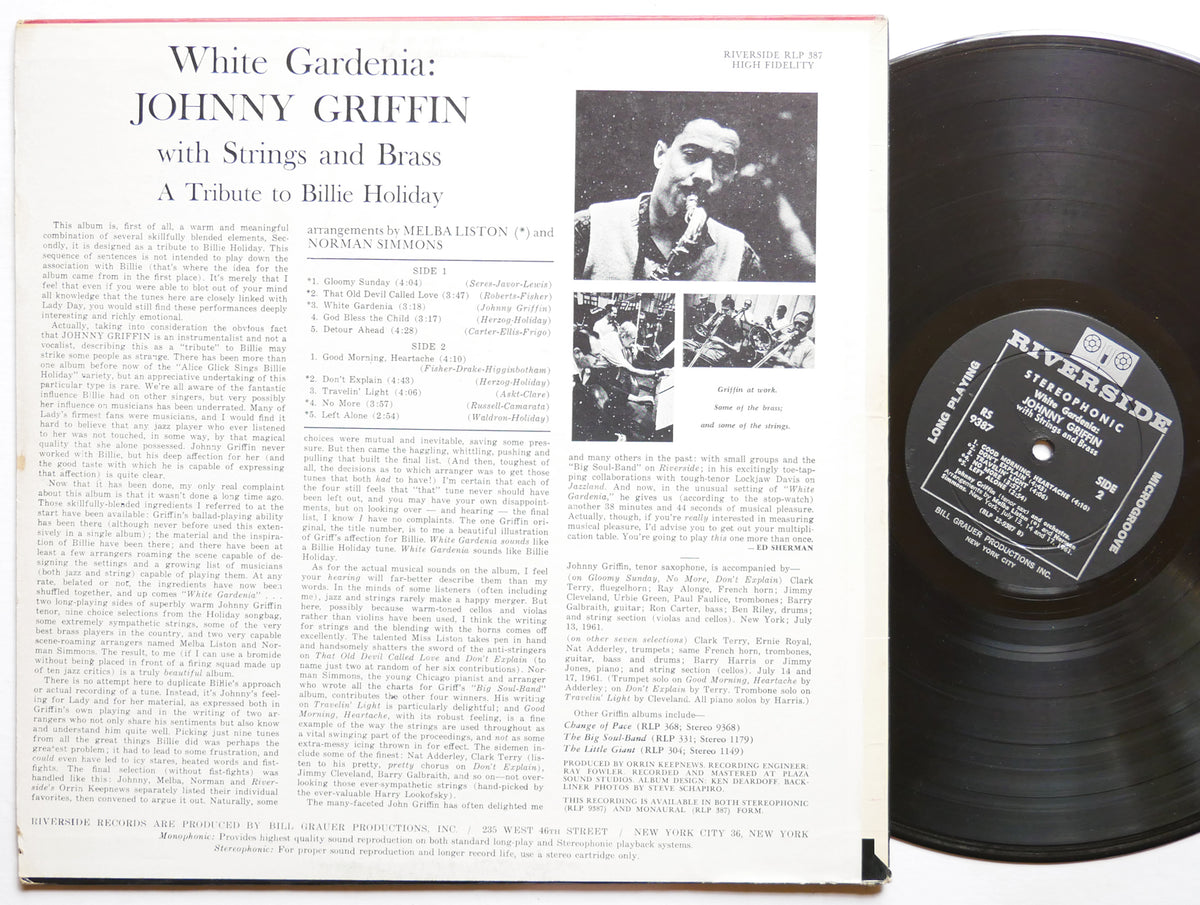 JOHNNY GRIFFIN White Gardenia LP RIVERSIDE RS 9387 US 1961 JAZZ Nat Adderley
