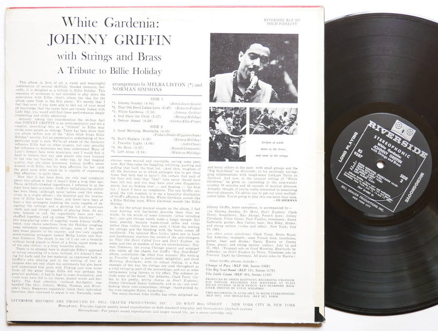 JOHNNY GRIFFIN White Gardenia LP RIVERSIDE RS 9387 US 1961 JAZZ Nat Adderley