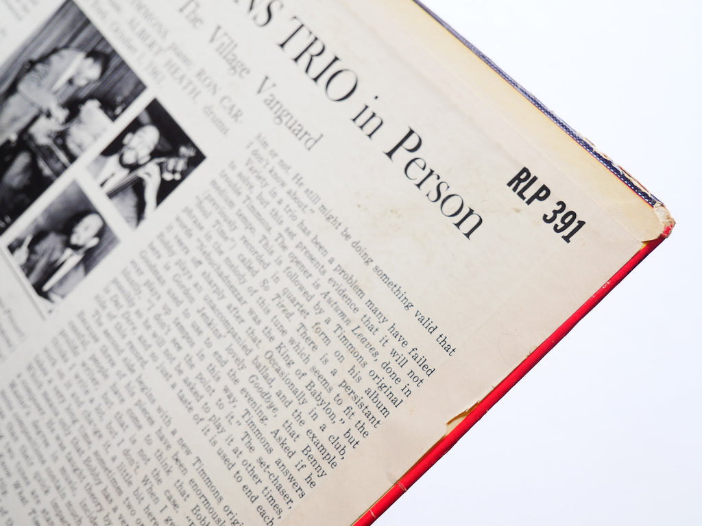 BOBBY TIMMONS TRIO In Person LP RIVERSIDE RS 9391 US '63 Ron Carter Albert Heath