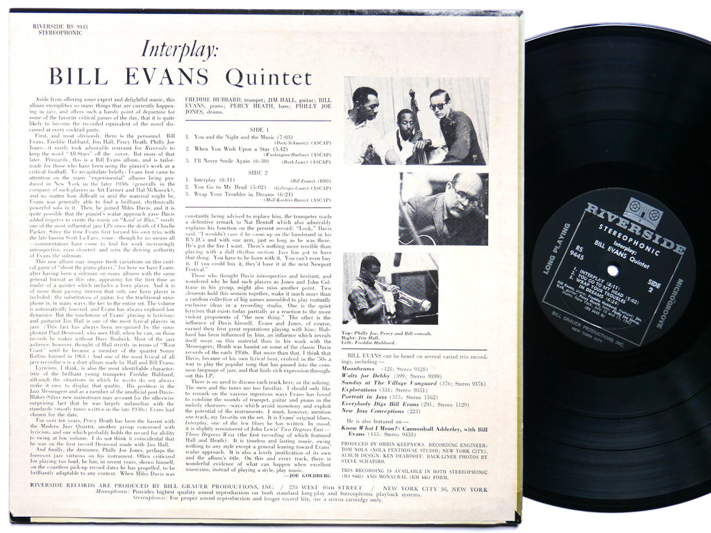BILL EVANS Interplay LP RIVERSIDE RS 9445 US 1962 Freddie Hubbard Philly Joe VG+