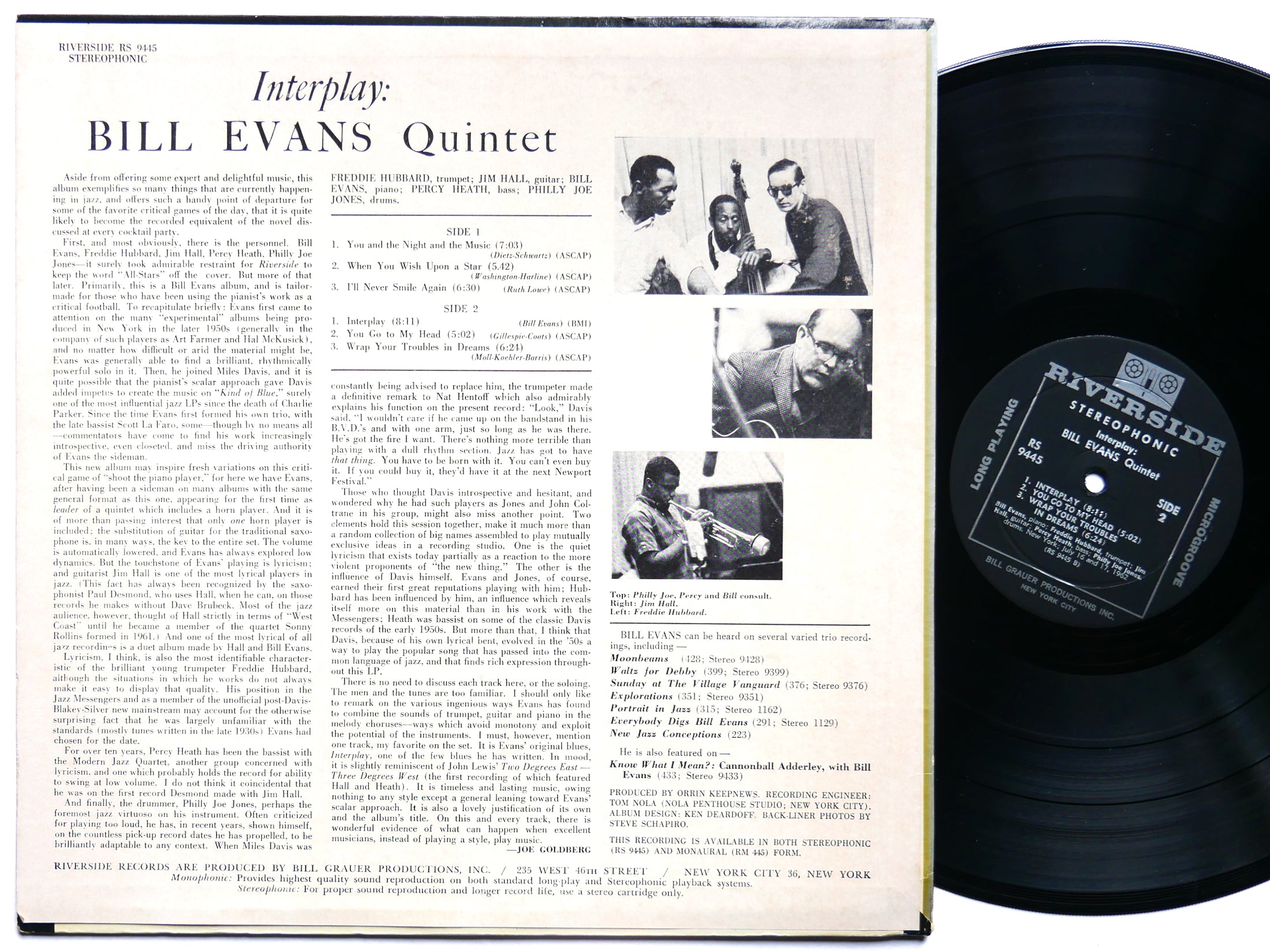 BILL EVANS Interplay LP RIVERSIDE RS 9445 US 1962 Freddie Hubbard Philly Joe VG+