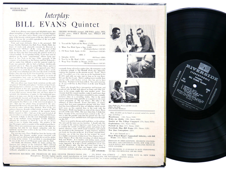 BILL EVANS Interplay LP RIVERSIDE RS 9445 US 1962 Freddie Hubbard Philly Joe VG+