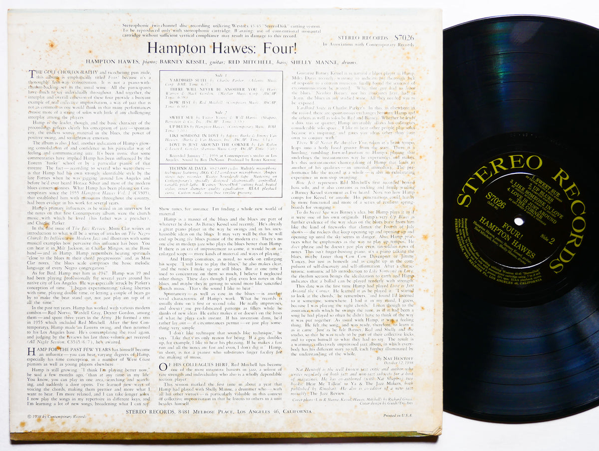 HAMPTON HAWES Four! LP CONTEMPORARY S7026 US 1959 DG Barney Kessel Shelly Manne