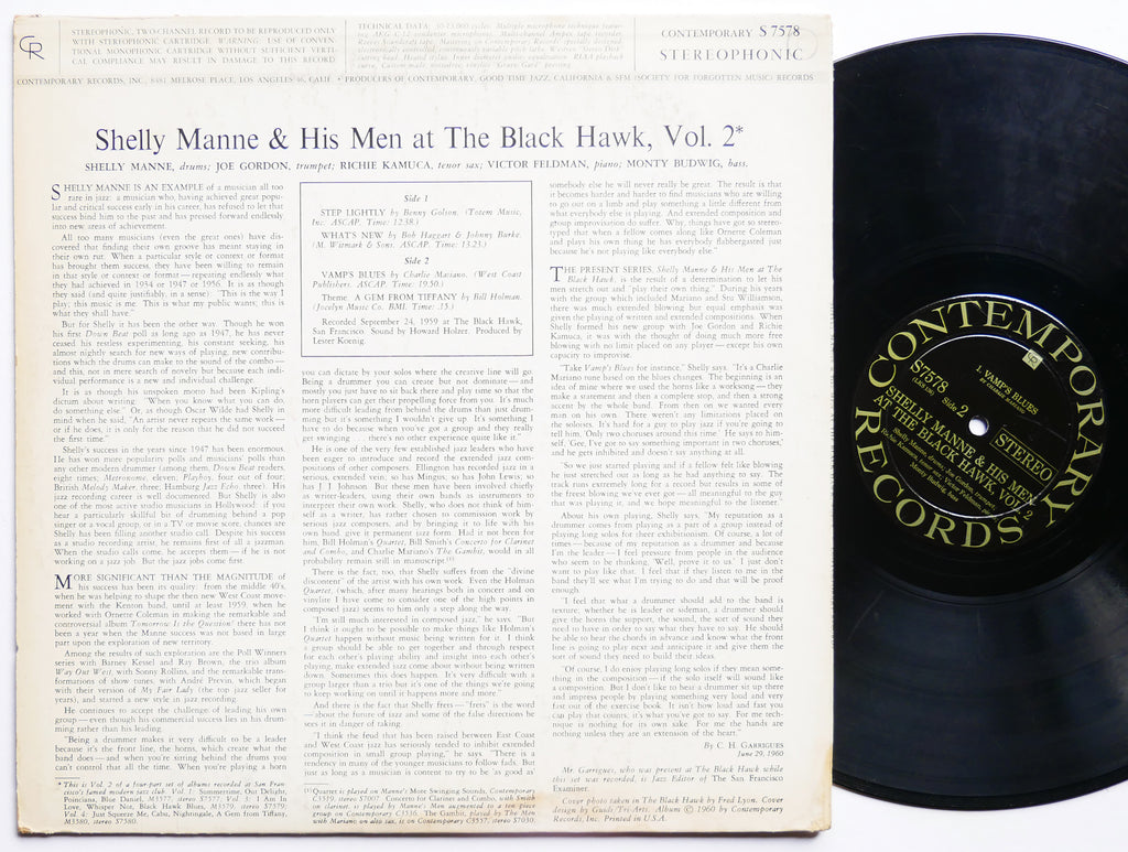 SHELLY MANNE & His Men At The Black Hawk Vol. 2 LP CONTEMPORARY S 7578 US 1960