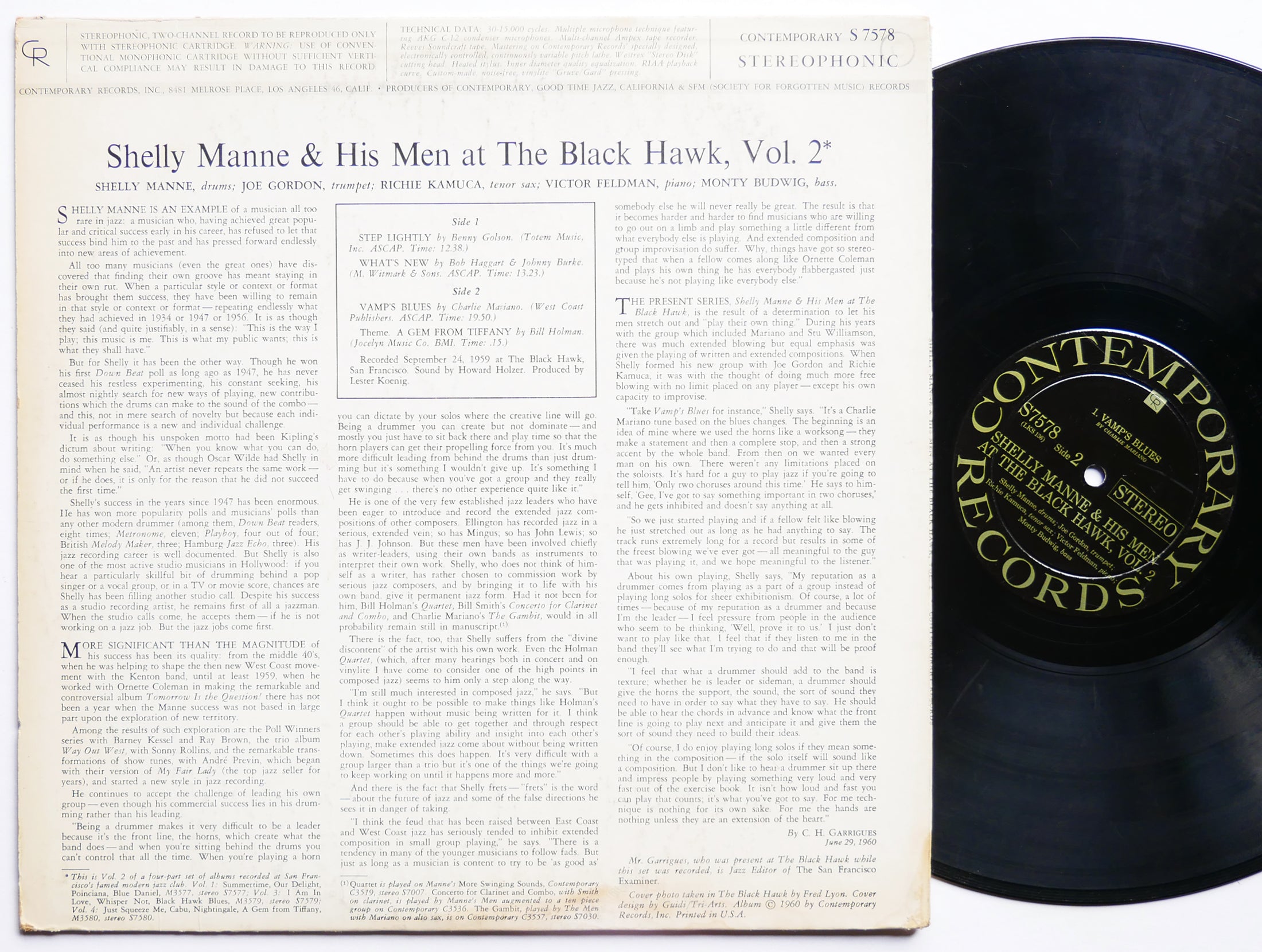 SHELLY MANNE & His Men At The Black Hawk Vol. 2 LP CONTEMPORARY S 7578 US 1960
