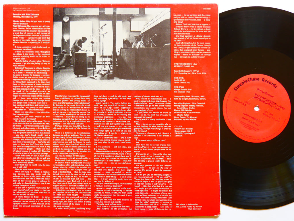 WALT DICKERSON RICHARD DAVIS Divine Gemini LP STEEPLECHASE SCS-1089 US 1978