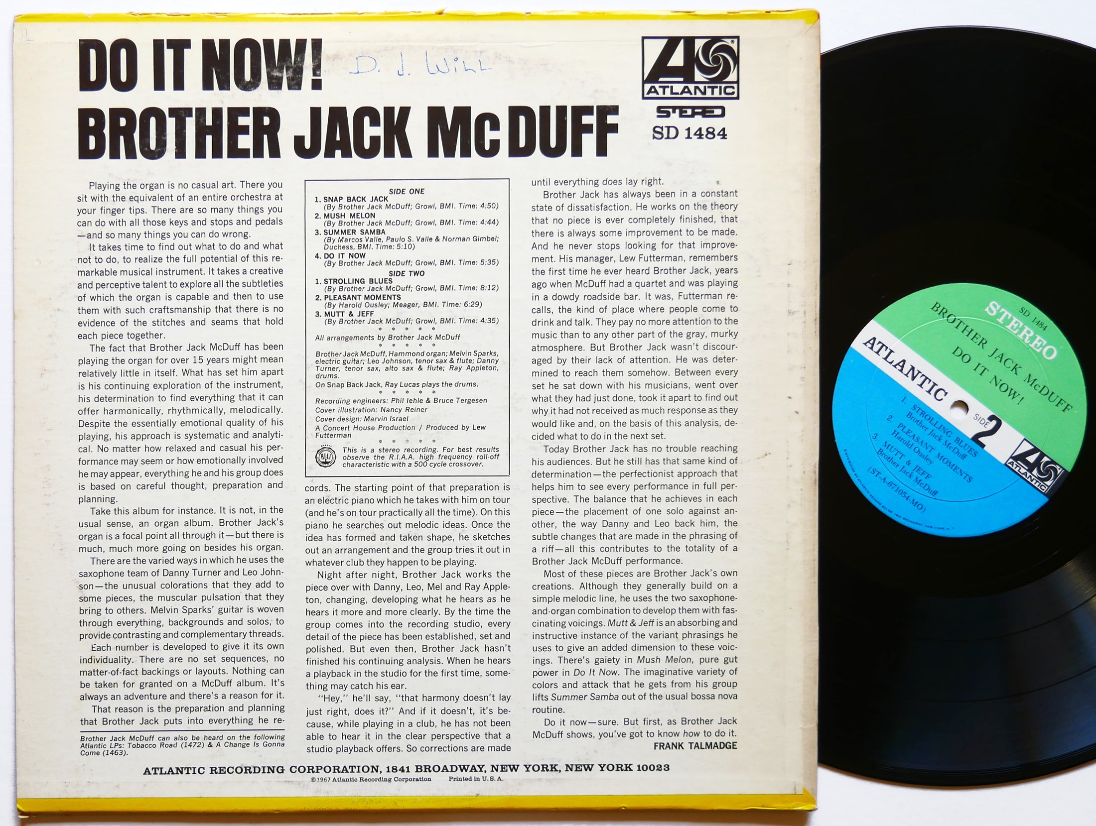 BROTHER JACK MCDUFF Do It Now! LP ATLANTIC SD 1484 US 1967 JAZZ Melvin Sparks