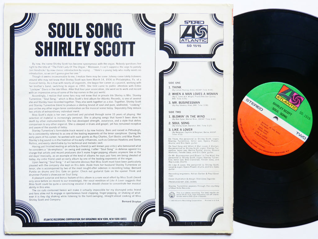 SHIRLEY SCOTT Soul Song LP ATLANTIC SD 1515 US 1969 Bernard Purdie Eric Gale VG+