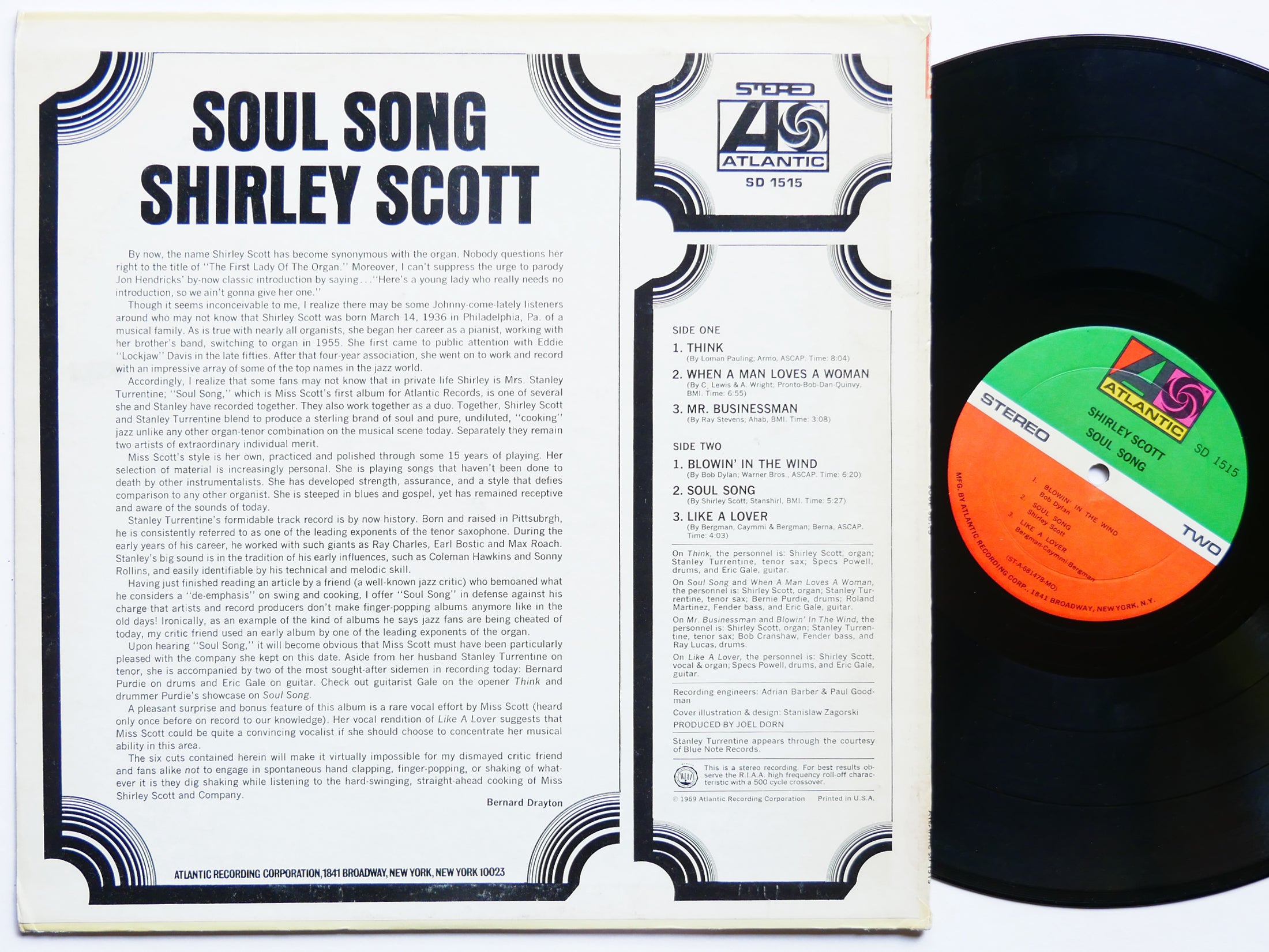 SHIRLEY SCOTT Soul Song LP ATLANTIC SD 1515 US 1969 Bernard Purdie Eric Gale VG+