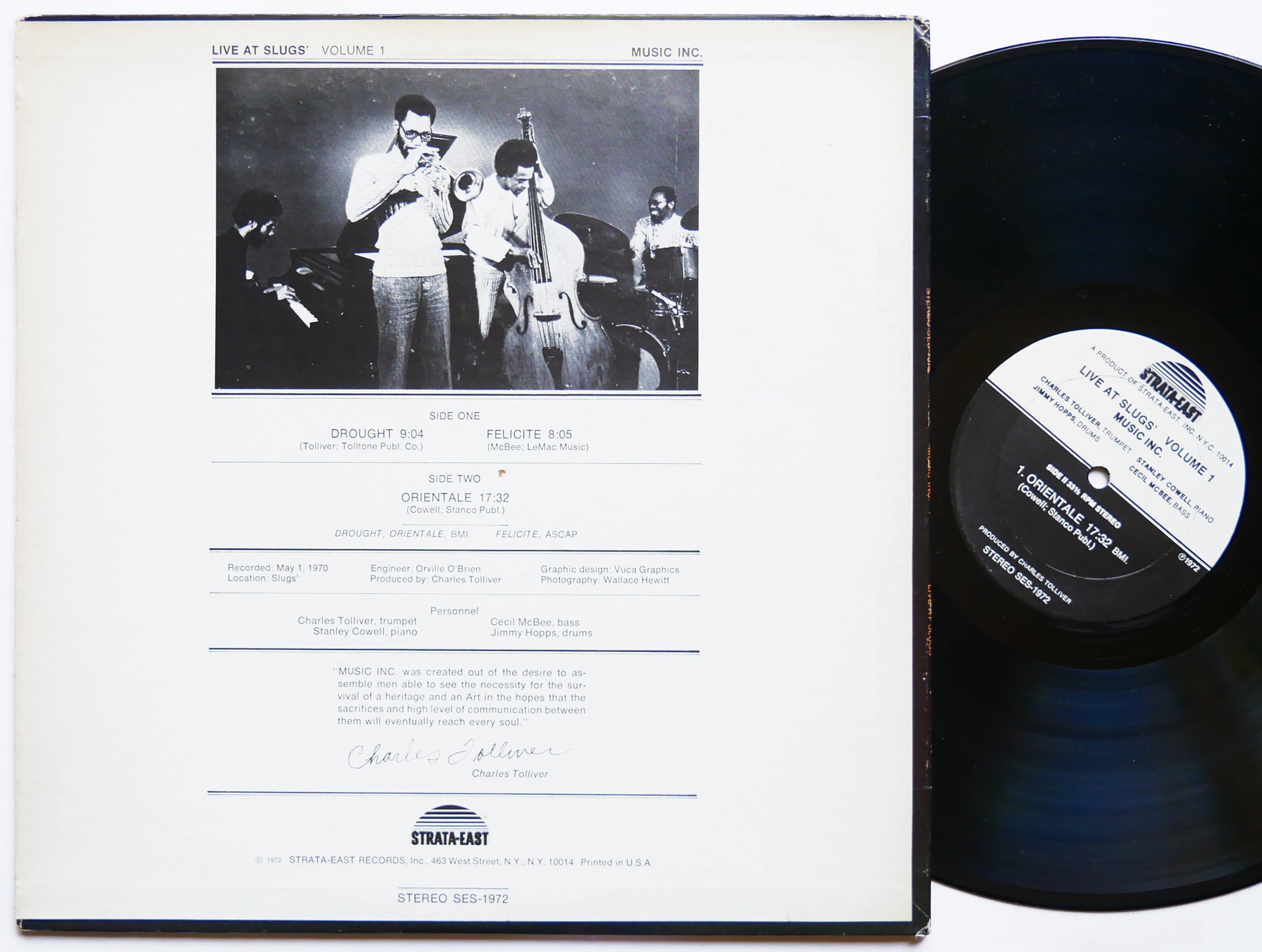 MUSIC INC. Live At Slugs' Volume 1 LP STRATA-EAST SES-1972 US '72 Stanley Cowell