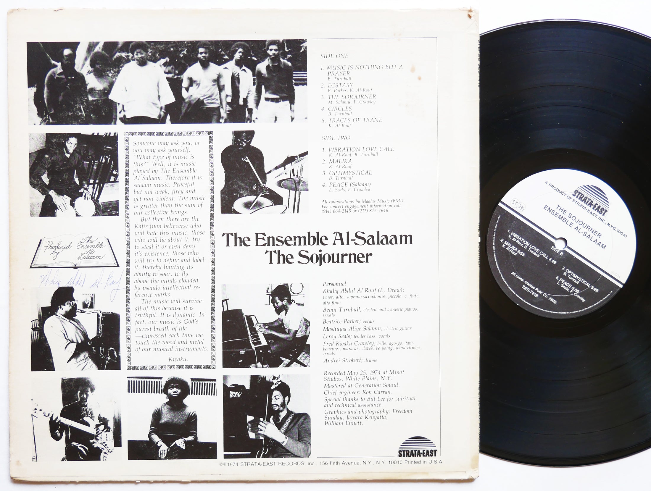 Signed THE ENSEMBLE AL-SALAAM The Sojourner LP STRATA-EAST SES-7418 Orig US 1974