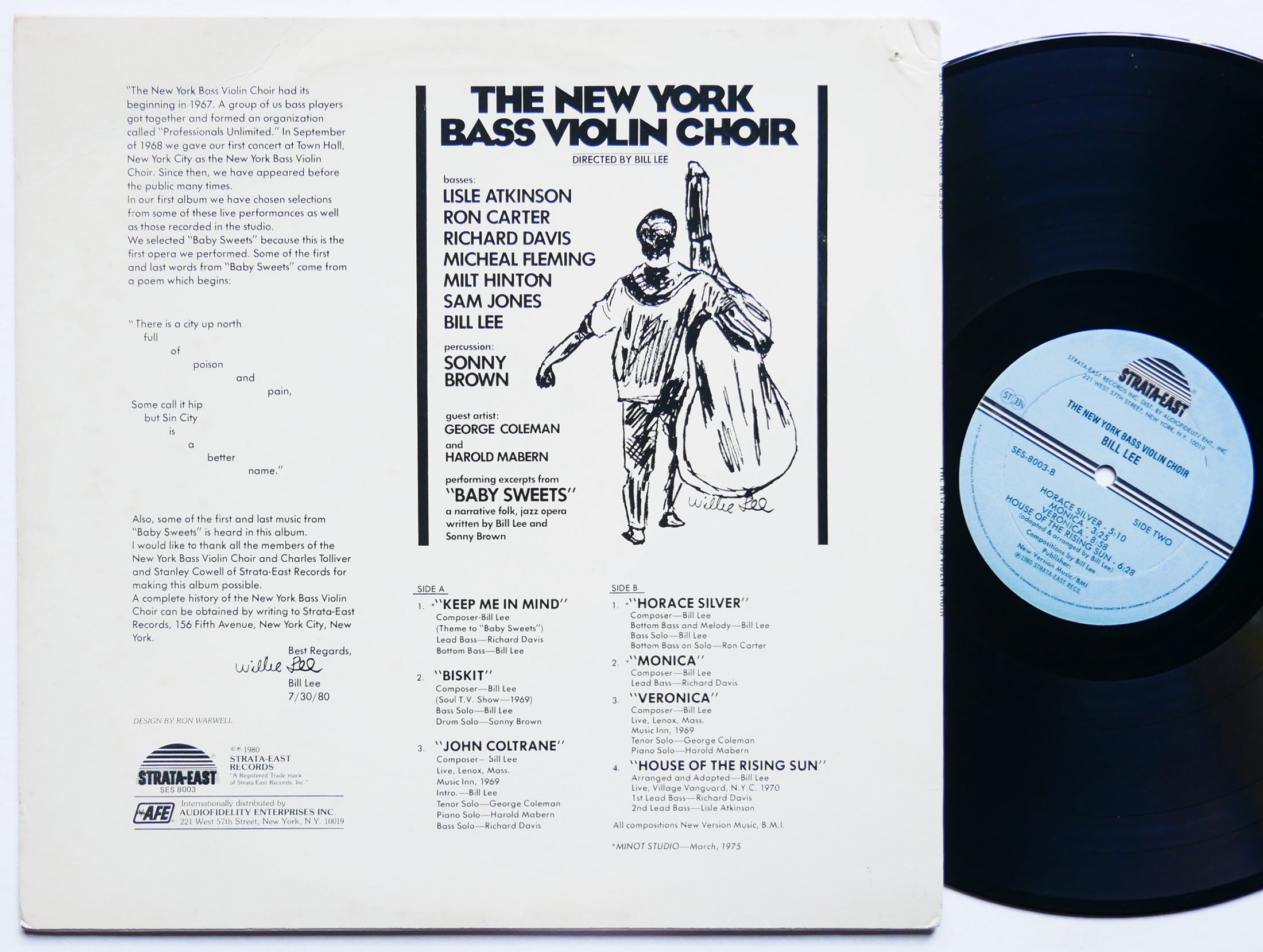 BILL LEE THE NEW YORK BASS VIOLIN CHOIR LP STRATA-EAST SES-8003 JAZZ Ron Carter