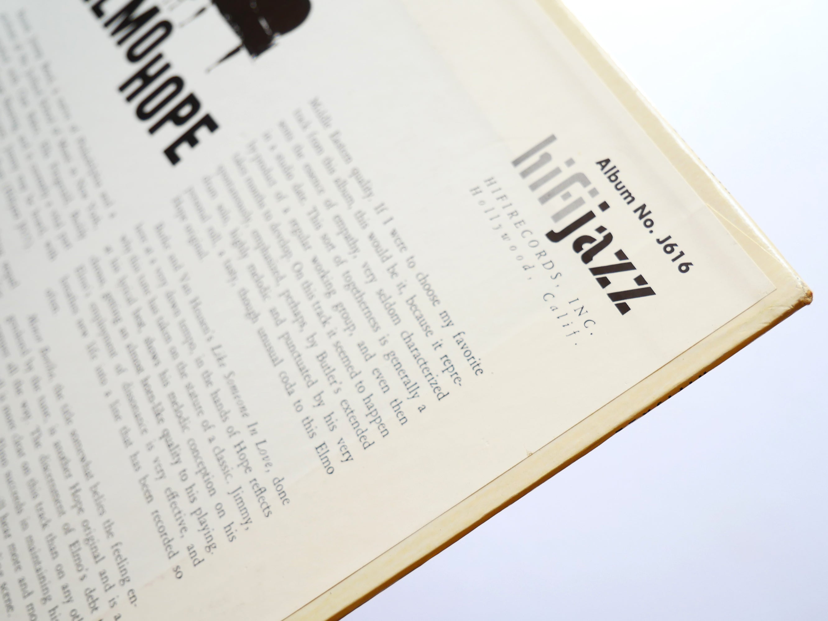 ELMO HOPE With FRANK BUTLER And JIMMY BOND LP HIFI JAZZ SJ 616 US 1959 DG VG+