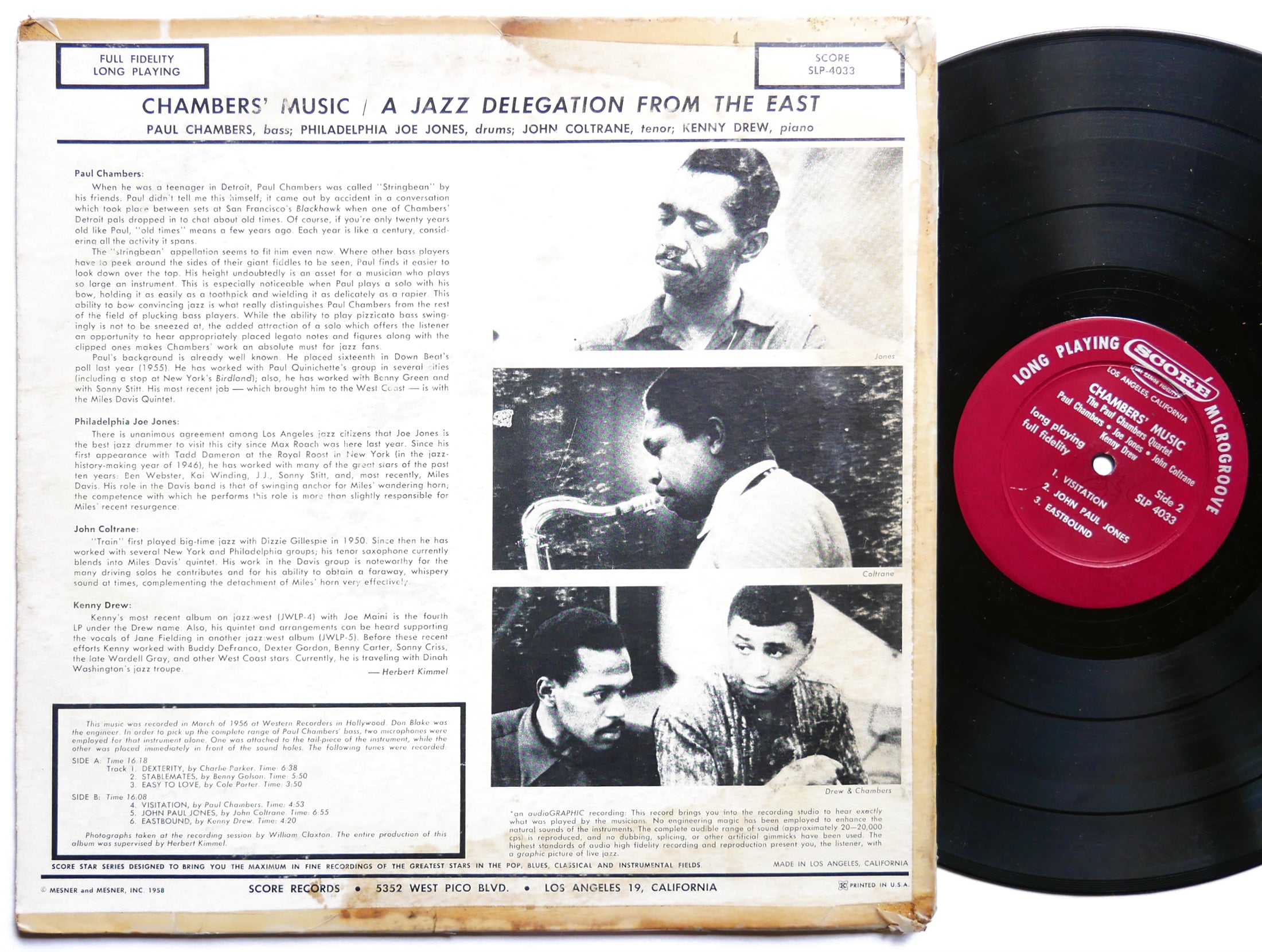 PAUL CHAMBERS Chambers' Music LP SCORE SLP 4033 US 1958 DG MONO John Coltrane