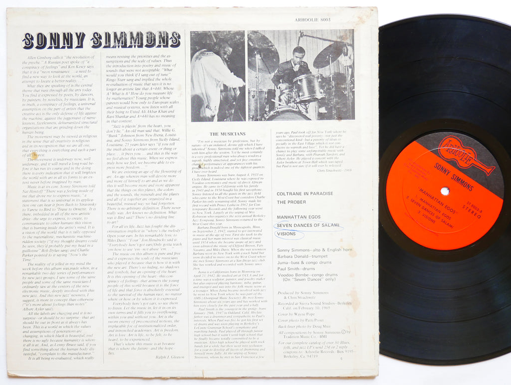 SONNY SIMMONS Manhattan Egos LP ARHOOLIE RECORDS ST 8003 Orig US 1969 JAZZ