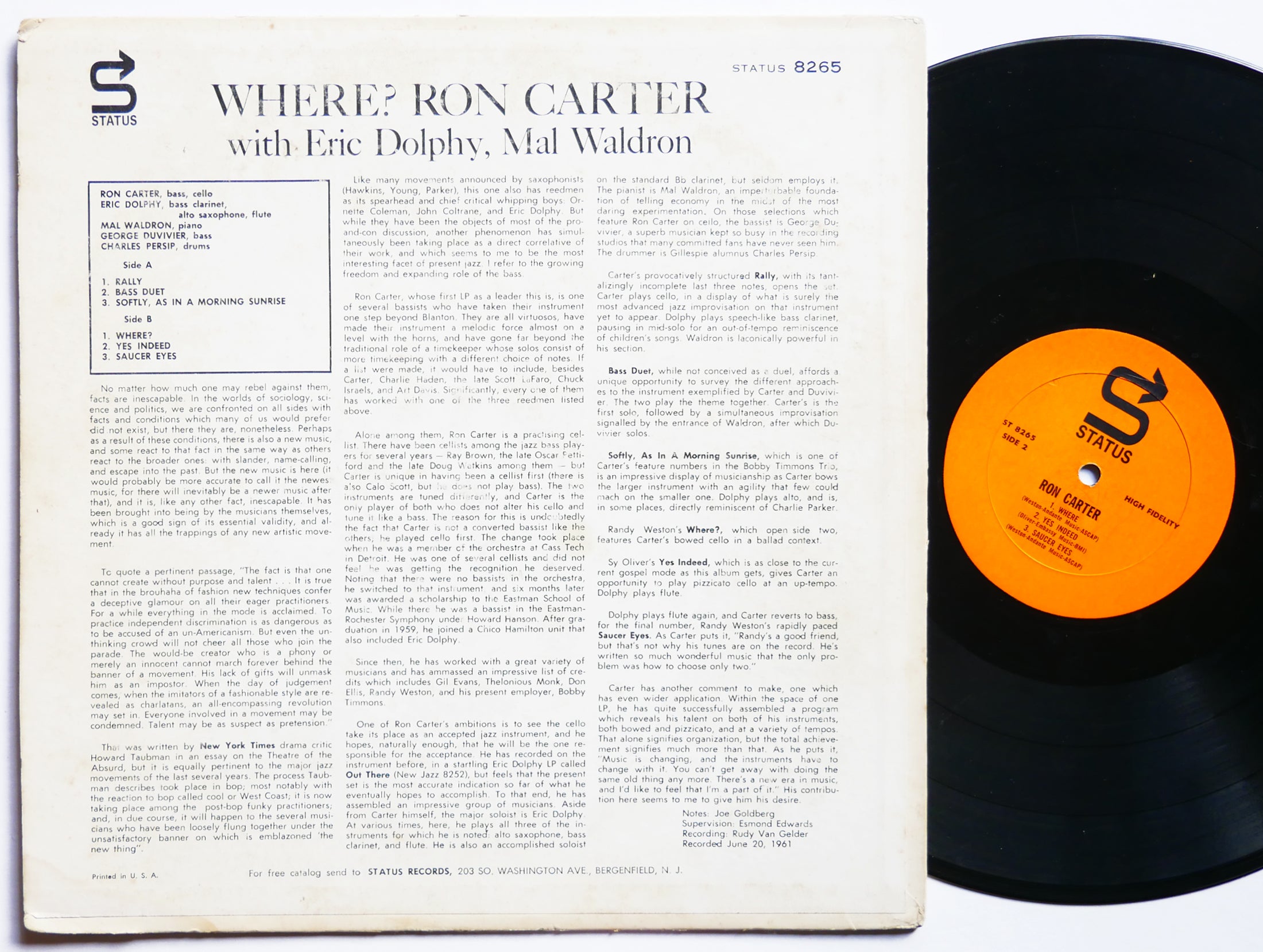 RON CARTER ERIC DOLPHY MAL WALDRON Where? LP STATUS ST 8265 US 1964 RVG MONO