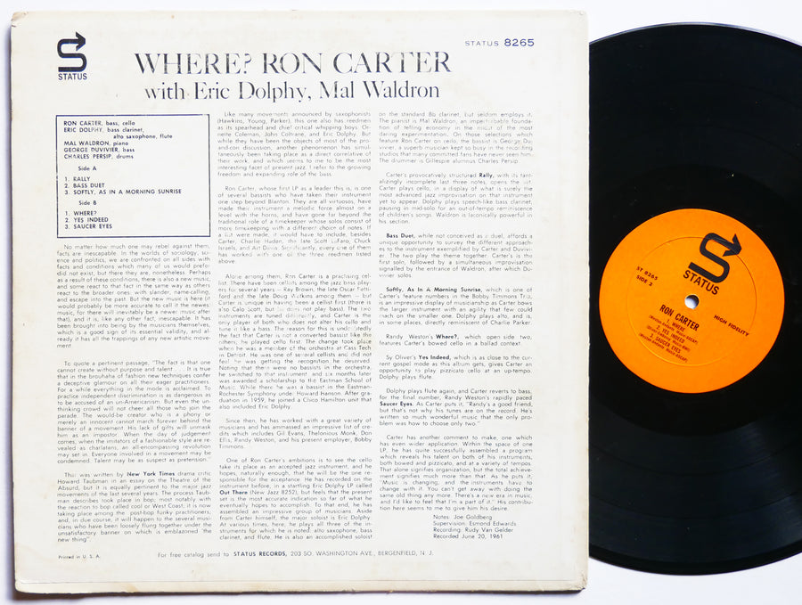 RON CARTER ERIC DOLPHY MAL WALDRON Where? LP STATUS ST 8265 US 1964 RVG MONO