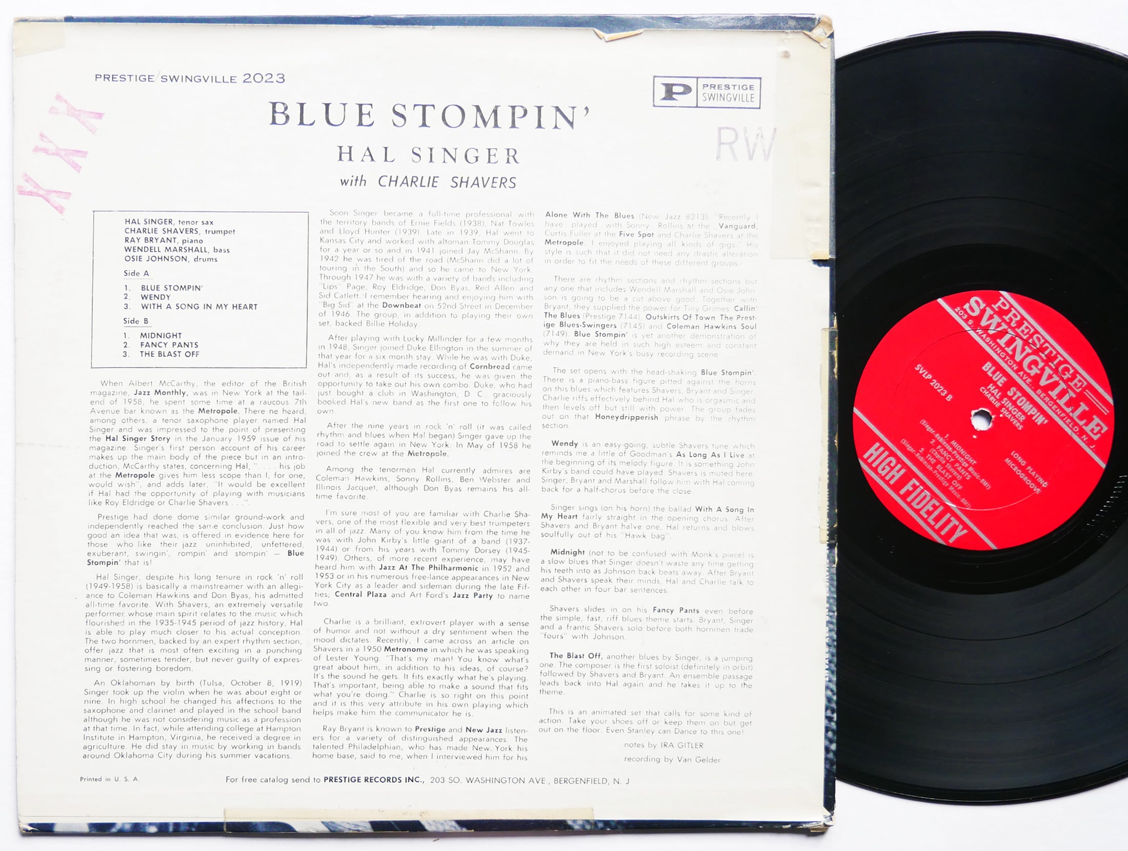 HAL SINGER Blue Stompin' LP PRESTIGE SWINGVILLE SVLP 2023 US 1962 RVG MONO