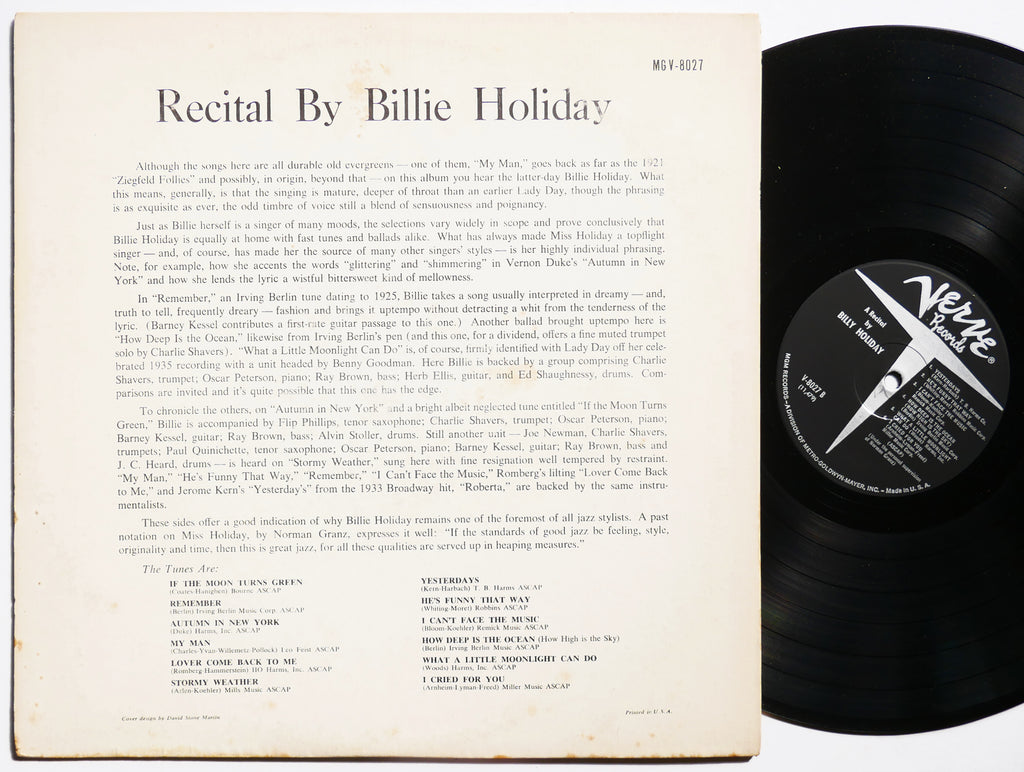 BILLIE HOLIDAY Recital By LP VERVE RECORDS V-8027 US 1961 MONO DSM JAZZ