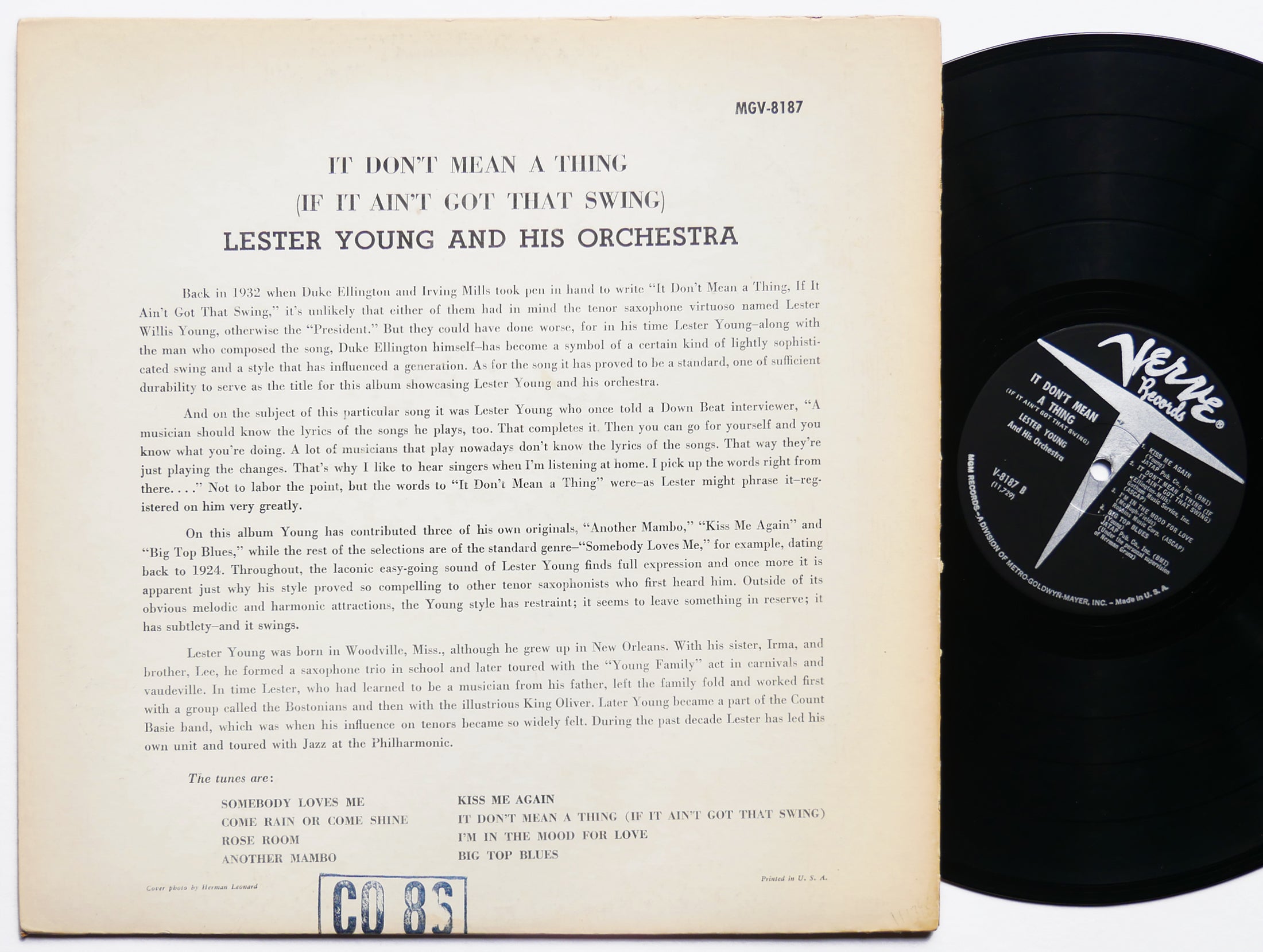 LESTER YOUNG It Don't Mean A Thing LP VERVE RECORDS MGV-8187 US 1961 MONO JAZZ