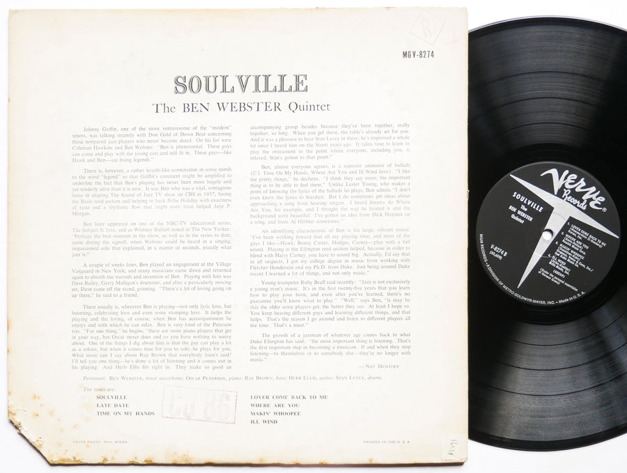 BEN WEBSTER Quintet Soulville LP VERVE MG V-8274 US 1961 MONO Oscar Peterson