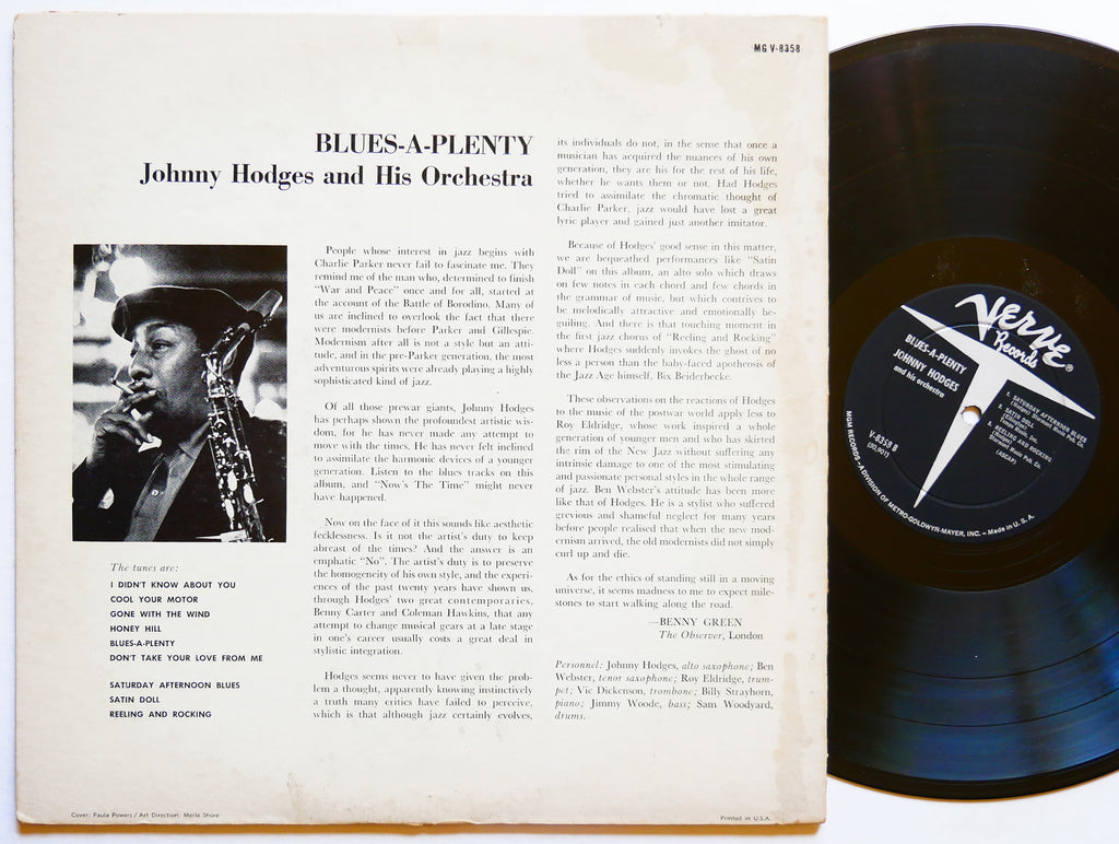 JOHNNY HODGES Blues A-Plenty LP VERVE MG V-8358 US 1962 DG MONO Roy Eldridge