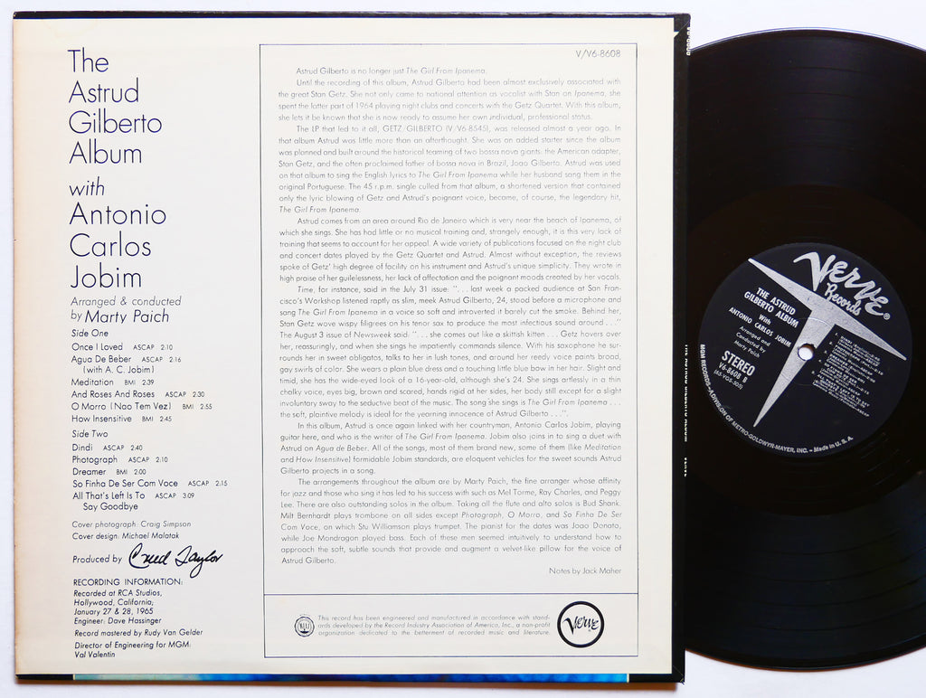 ASTRUD GILBERTO Album VERVE V6-8608 US 1965 RVG Antonio Carlos Jobim João Donato