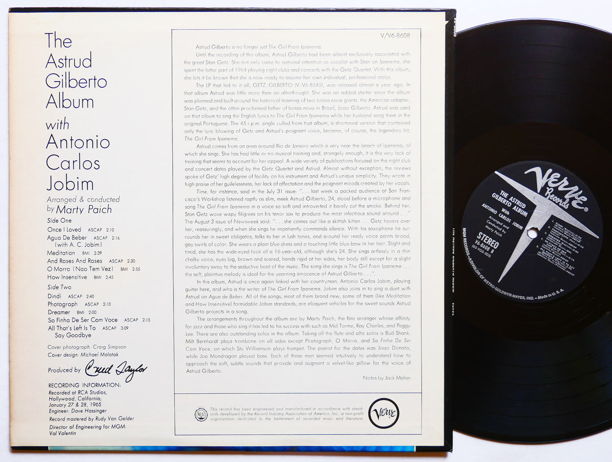 ASTRUD GILBERTO Album VERVE V6-8608 US 1965 RVG Antonio Carlos Jobim João Donato
