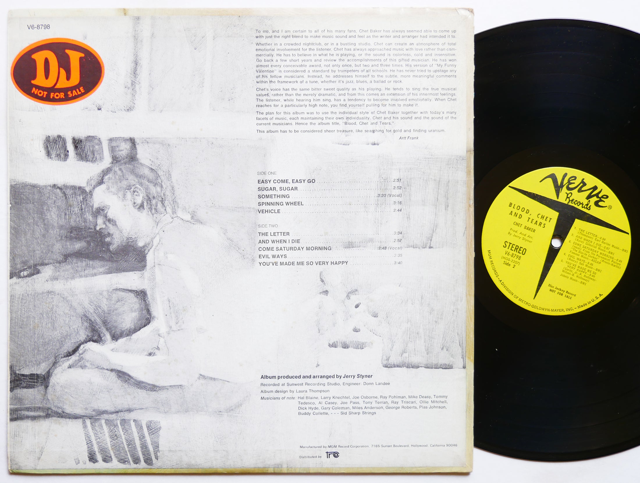 CHET BAKER Blood, Chet And Tears LP VERVE RECORDS V6-8798 US 1970 JAZZ PROMO VG+