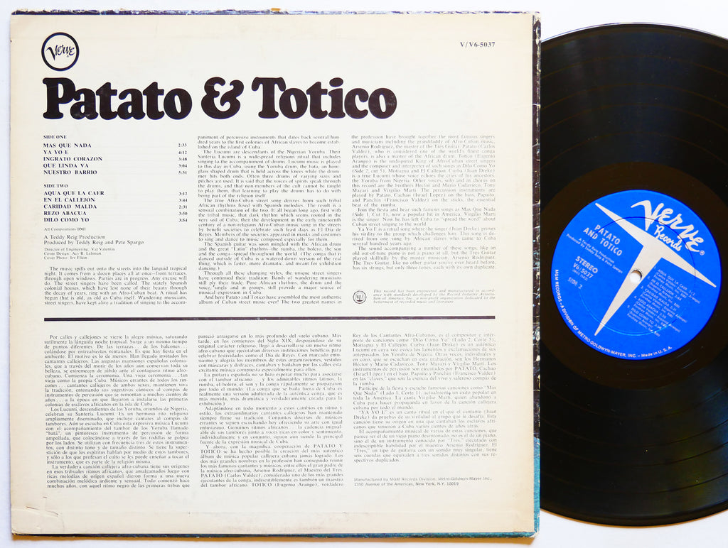 PATATO & TOTICO LP VERVE RECORDS V-5037 US 1967 DG MONO Latin Jazz Afro-Cuban